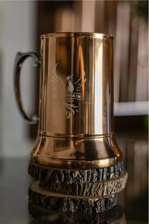 Classic Stainless Steel 20 Ounce Double Wall Beer Stein With Easy Grip Handle Vacuum Insulated Tankard Copper Finish
