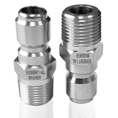 Essential Washer stainless steel 3/8 in male NPT plugs for pressure washers, quick-connect fittings, set of 2