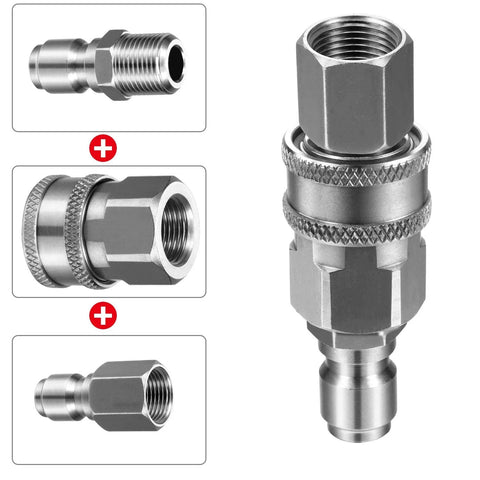 Hotop 3/8 in stainless steel NPT quick connector kit with male and female adapters; includes two nipples