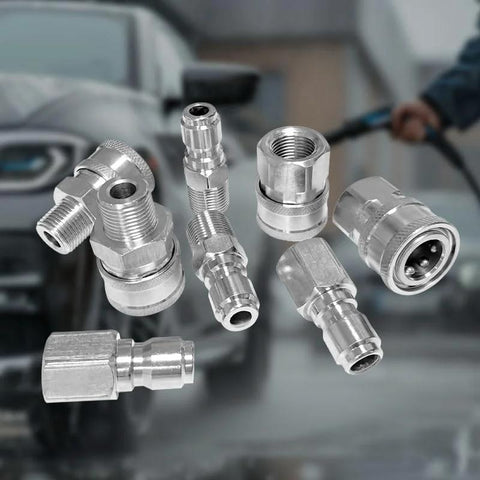 3/8 inch quick-connect fittings set, 8 pieces, chrome-plated metal pressure-washer connectors, male and female threads