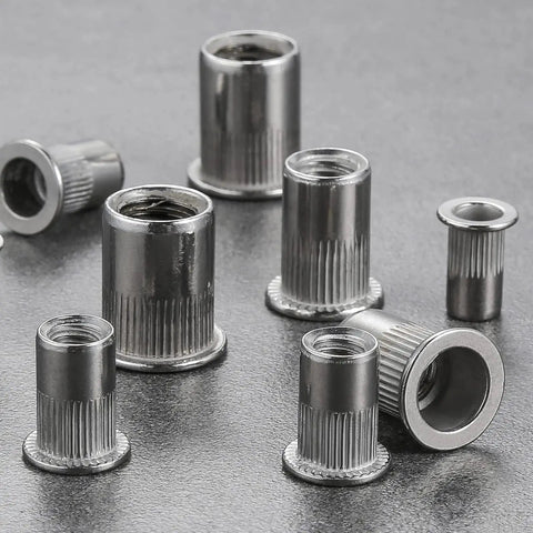 Rivet Nut 1/4 20 UNC Stainless Steel 304 100 Pcs Flat Head Rivnut Threaded Insert Knurled Body