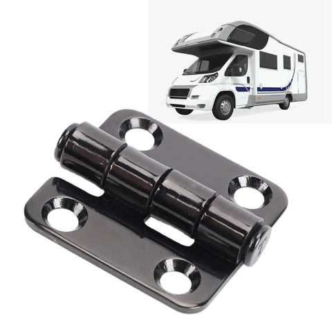 Close-up of AKLOSIPY stainless steel butt hinge with black finish and four mounting holes.