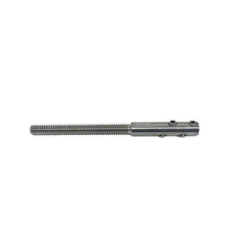 Stainless Steel T316 Marine 1/4-20 Set Screw Threaded Stud for 1/8 Inch Cable, side view displaying threaded and screw sections.