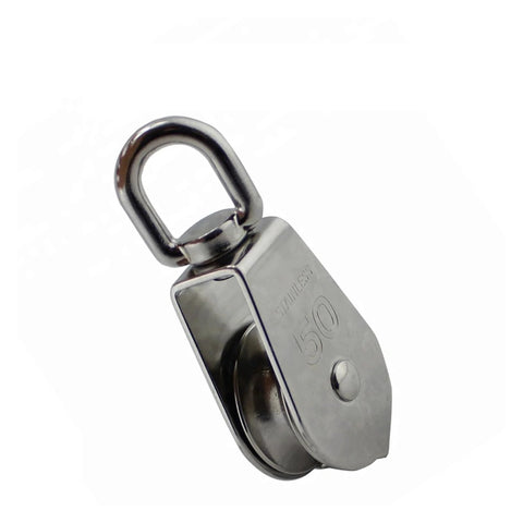 5-Pack Stainless Steel 304 Single Sheave Swivel Eye Rope Pulley 15mm 20mm 25mm 32mm 50mm Rigging Hardware Lifting Swivel Pulley(15mm) side view