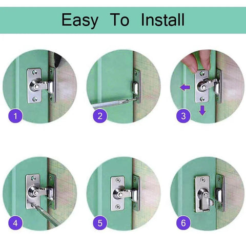 Installation steps for MINI Size 90 Degree Door Latch Sliding Screen Door Latch Barn Door Lock on green door.