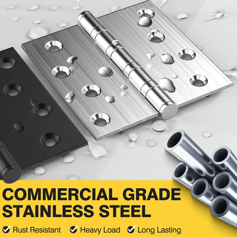 Ball Bearing Door Hinges 4x4 Inches Square Corner Stainless Steel Brushed Nickel Heavy Duty Non Removable Pin