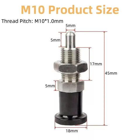 Stainless Steel Ball Nose Spring Plunger Set 2 Pack Retractable Hand Operated Indexing Pins Non Locking Push Fit Plungers For Industrial Equipment M10 Threads Rust Proof Positioning And Fixing Hardware Precision Machined Design For Easy Mounting In Jigs product dimensions