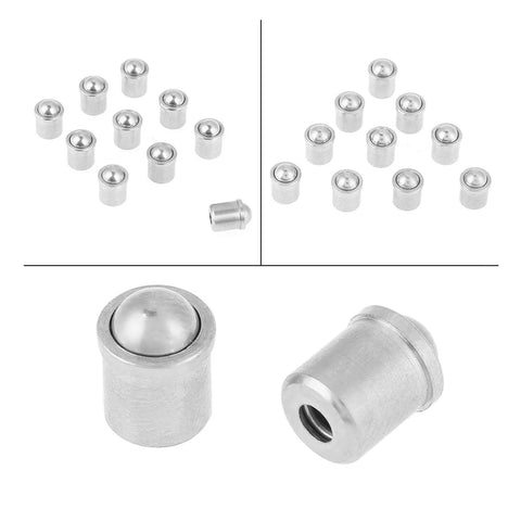 304 Stainless Steel Push Fit Ball Spring Plunger Set, 6x7mm Precision Ball Detent Plungers, 10pcs Tool Kit, displayed in rows and close-up.