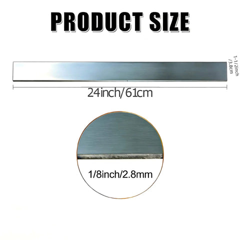 304 Brushed Stainless Steel Trim Filler Strip Set With Flat Profile 24-Inch Length 1/8-Inch Thickness 1.5-Inch Width 2-Piece Silver Bar Kit For DIY Crafts with dimensions highlighted