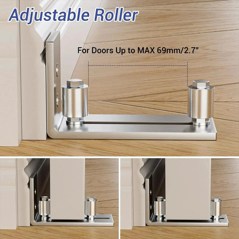 2 Pack Floor Guide For Barn Doors, Adjustable Stainless Steel Sliding Door Rollers, Wall Mounted Bottom Guides For Door Thickness Up To Two And One Eighth Inches, Flush Bottom Design To Eliminate Grooves And Protect Floors