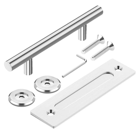 12 Inch Sliding Barn Door Handles Pair In Stainless Steel, Heavy Duty Two-Side Door Pulls With Finger Pull and installation kit
