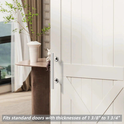 12 Inch Sliding Barn Door Handles Pair In Stainless Steel, Heavy Duty Two-Side Door Pulls With Finger Pull, installed on white door