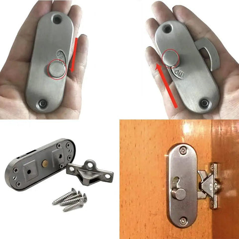90 Degree Sliding Barn Door Latch Privacy Lock For Inside Doors Stainless Steel Sliding Bolt Lock with installation view