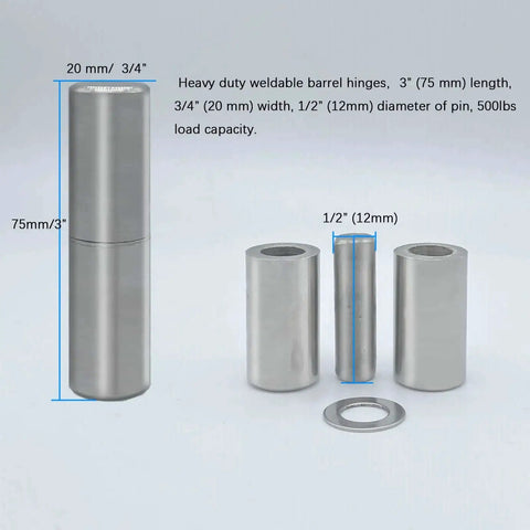 Beefy Heavy Duty Weld On Barrel Hinges Three Inch Long By Three Quarter Inch Wide 304 Stainless Steel 500 Lb Load Capacity