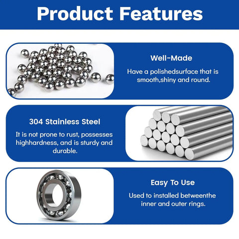 Assorted 840 Pcs Stainless Steel Bearing Balls For Bikes, Metric Precision Ball Bearings, Loose Bicycle Bearings 2 To 10 Mm