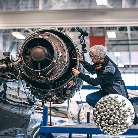Mechanic working on engine with inset of Assorted 840 Pcs Stainless Steel Bearing Balls For Bikes, Metric Precision Ball Bearings, Loose Bicycle Bearings 2 To 10 Mm, 304 Stainless Steel, Corrosion Resistant, High Quality Jiahezhi Set.