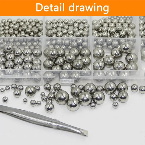 Assorted sizes of 304 stainless steel bearing balls in storage box from 840 Pcs Stainless Steel Bearing Balls Set For Bikes And Machinery Metric Precision Loose Ball Bearings In Assorted Sizes 2mm To 10mm 304 Stainless Steel High Hardness Low Friction Ideal For Bicycle Maintenance And Mechanical Projects