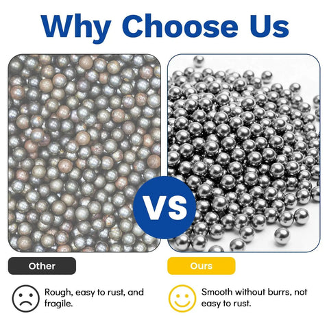 Comparison of low-quality balls vs Assorted 840 Pcs Stainless Steel Bearing Balls For Bikes, Metric Precision Ball Bearings, 304 stainless steel.