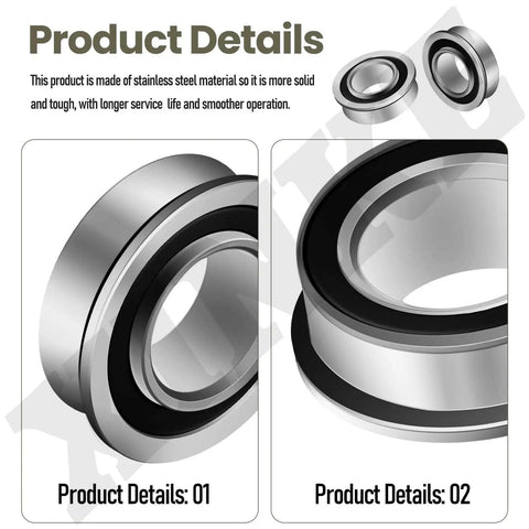 Close-up of stainless steel bearing from 2 Sets Upgrade Stainless Steel Front Axle And Bearing Conversion Kit For Mowers With 6 Inch Wheel Sleeves