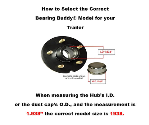 Diagram of USA Made Stainless Steel Wheel Bearing Protectors for Trailers and Boats Bearing Buddy 1938-SS showing dimensions