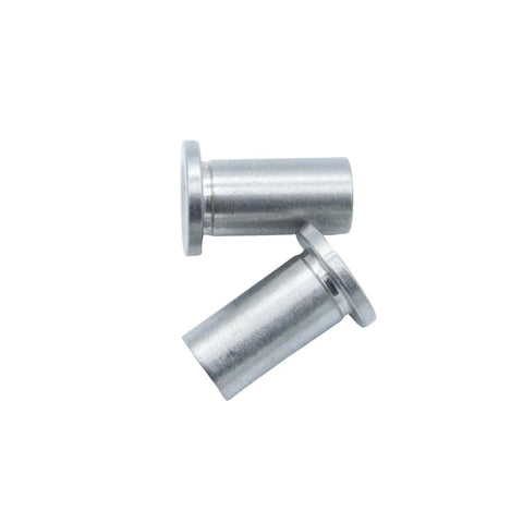 Three Pack 3220 Bearing Sleeve Replacement For Crathco And Grindmaster Dispensers in stainless steel, front view.