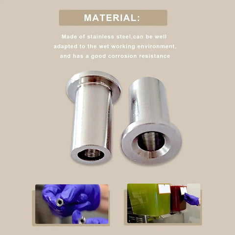 Stainless steel Six Pack 3220 Bearing Sleeves Replacement For Beverage Dispensers, 3587 Compatibility, shown with installation examples.