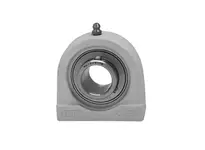 Front view of 1-1/4 in Stainless Steel Set Screw Tap-Base Bearing, White Polymer Housing, RF Double-Lip Contact Seal, Ball Bearing Insert.