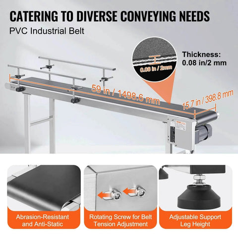 Industrial Grade Stainless Steel Motorized Belt Conveyor For Inkjet Coding Applications With PVC Anti Static Belt 59 By 15.7 Inch