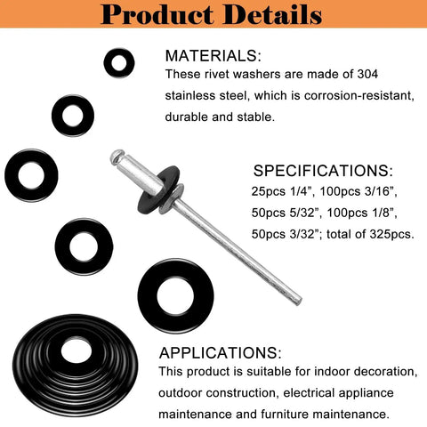 Stainless Steel Washer Set For Blind Rivets, Backup Washers 3/32 To 1/4 Inch with specifications and applications details