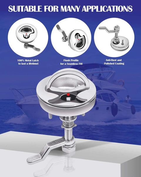 316 Stainless Steel Flush Boat Deck Hatch Latch For Marine Use Twist Design Non Locking Round D Handle Fits 2 Inch Cutouts