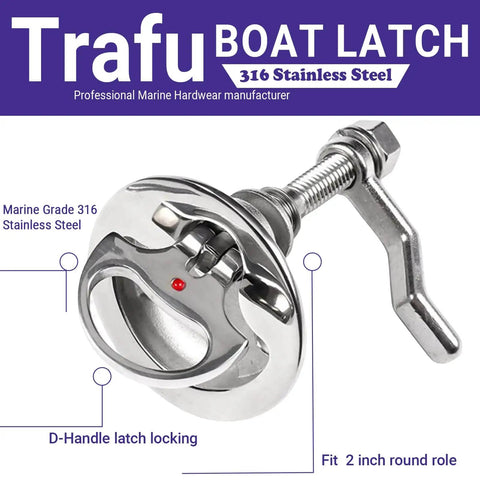 Boat Hatch Latch Pull Stainless Steel 316 Marine Grade Flush Cam Latch With Plate showing locking mechanism