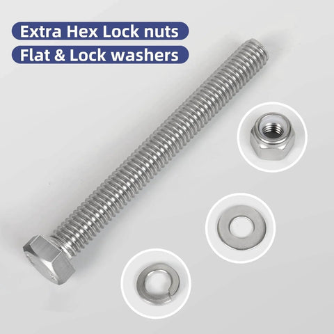 18 Sets 1/4-20 X 1-1/4 Hex Head Bolts Kit With Lock Nuts Flat Washers And Lock Washers 304 Stainless 18-8