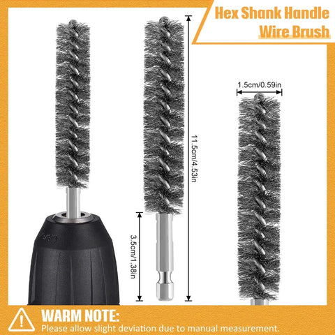 Bore Brush Bristles Wire Brush for Power Drill Cleaning Wire with Hex Shank Handle, stainless steel, 5-piece set dimensions