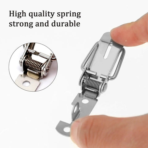 Close-up of 90 Degree Stainless Steel Box Latch Set With Keyhole For Cabinets And Barn Doors showing open latch mechanism.