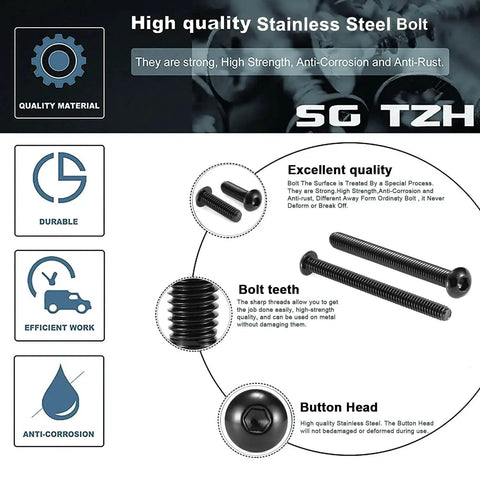Infographic of 20 Pieces 1/4-20 Button Head Socket Cap Screws Set in 304 Stainless Steel with Allen Hex Drive