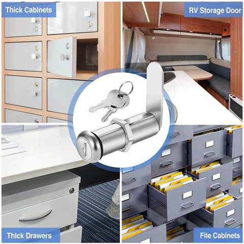 2 Pack 2-1/8 Inch Cam Lock Set For Thick Cabinets And Drawers RV Storage And Tool Boxes Keyed Alike Heavy Duty Stainless Steel With Chrome Plating Dust Shutter Protects Keyhole Rust Resistant