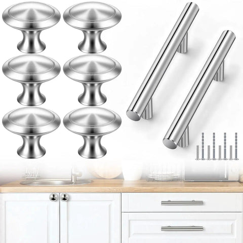 30 Piece Stainless Steel Cabinet Pulls And Knobs Set In Silver Matte Finish Includes 15 Cabinet Pulls And 15 Round Knobs With Installation Screws