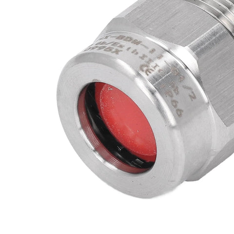 Close-up of a Heavy Duty 304 Stainless Steel Cable Gland G1/2 IP66 Waterproof Armored Connector with Extended Thread IP68 Strain Relief Grommet
