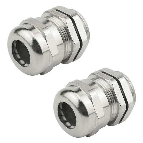 5 Pack Stainless Steel Cable Gland Fixing Heads for 5mm to 10mm Cables, M18 Fittings, side view of two glands.