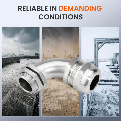 M25 304 Stainless Steel 90 Degree Cable Gland IP68 Waterproof Right Angle Entry For Electrical Enclosures and EV Stations