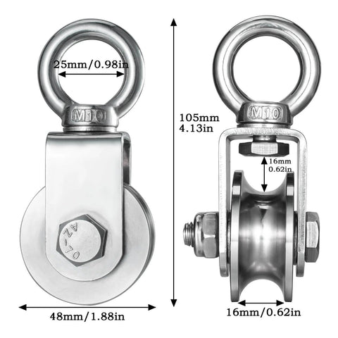 Heavy Duty Cable Single Pulley Block Wheel with Clip for Wire Rope with Ball Bearings, DIY Pulley System, stainless steel