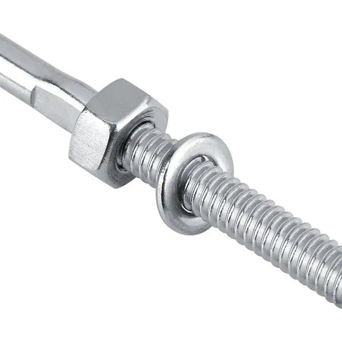 Close-up of Stainless Steel Cable Tensioner Fitting With Threaded Stud for 1/8 Inch Railings showing detailed threading