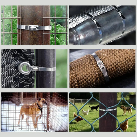 Heavy Duty Metal Zip Ties With Cutter For Outdoor Use UV Resistant Stainless Steel 11.8 Inch installed on pipes and fences
