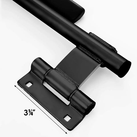 Close-up of robust stainless steel cam bar lock, featuring a 3 1/4 inch hinge, for secure, corrosion-resistant latching.