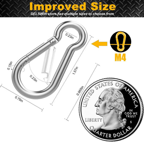 12 Pack Small Stainless Steel Carabiner Clips For Bird Feeders And Dog Leashes Harnesses Quick Link Keychains 40mm M4 Holds Up To 150 Lbs Durable 304 Stainless Steel with US Quarter for size reference