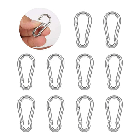 10 Pack Stainless Steel Carabiner Clips 304 Brushed Heavy Duty Spring Snap Hook M4 1.57 Inch One Hand Quick Lock for Keys Camping