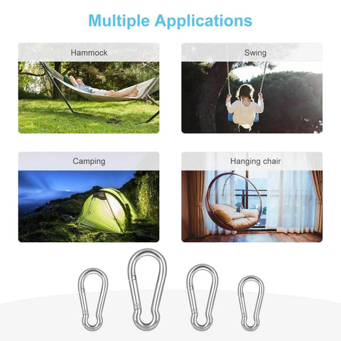 10 Pack Stainless Steel Carabiner Clips 304 Brushed Heavy Duty Spring Snap Hook M4 1.57 Inch for Hammock Swing Camping