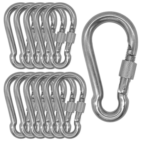 304 Stainless Steel Carabiners 2 Inch M5 Screw Lock Heavy Duty Rustproof Clips For Gym Swing Dog Leashes Hammocks Keychains And More Pack Of 12