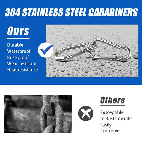 Two Pack Screw Locking Carabiners 4 Inch Heavy Duty Stainless Steel 304 Large Carabiner Clips comparison image