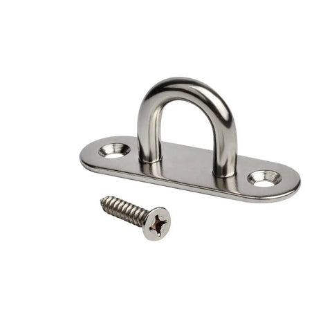 10-Pack 304 Stainless Steel Ceiling Hook Ring Hooks With Enclosed Eye Plate M5 Mounting Plate shown with screw